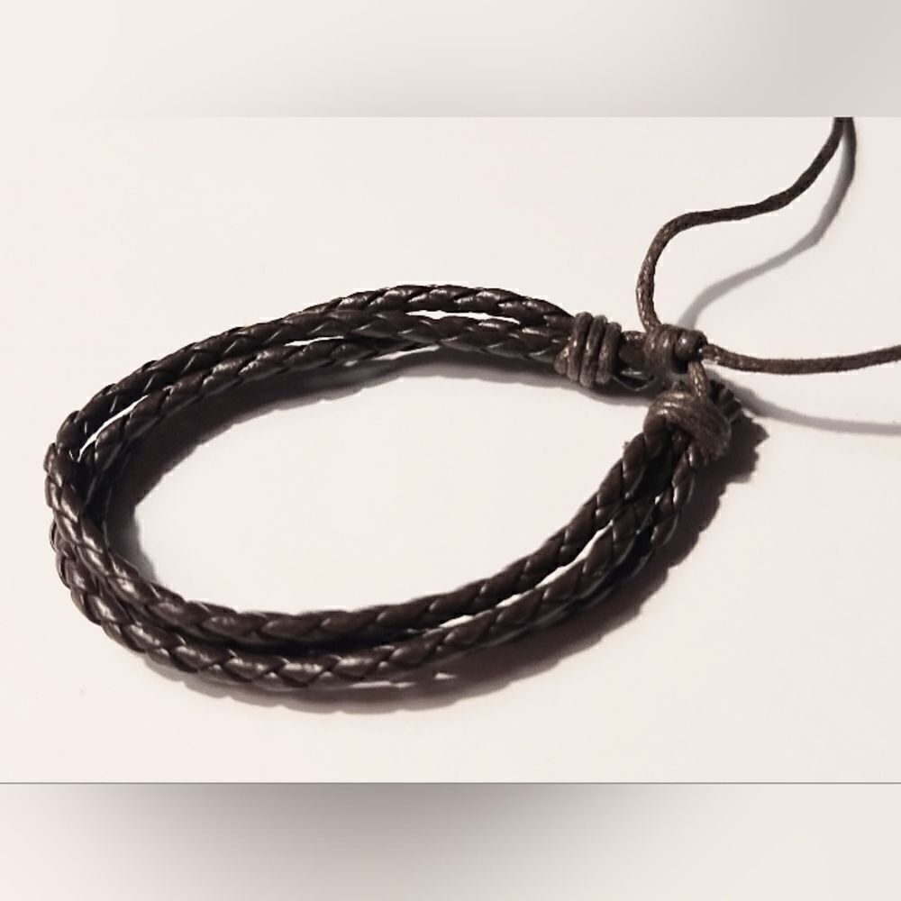 Men's bracelet leather braided layered‎ brown new d45